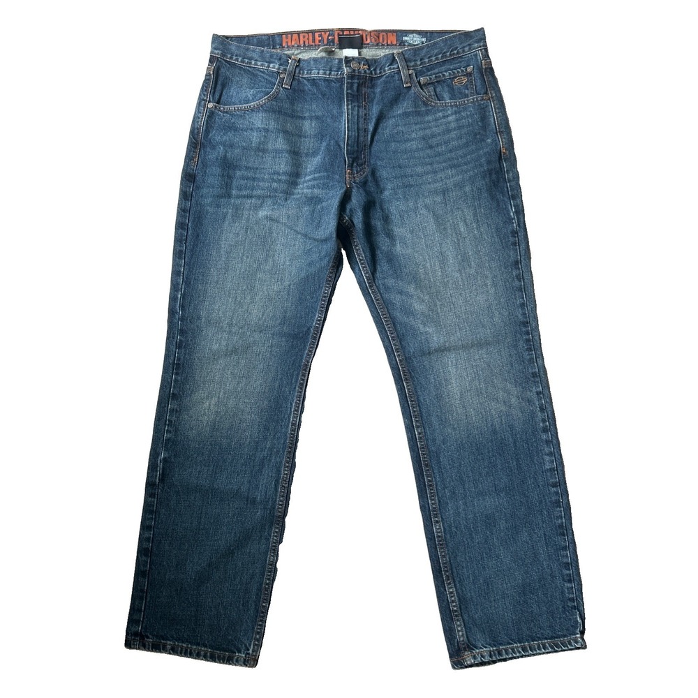 Harley Davidson Jeans Mens Size 38x32 Thick Stitch Embroidered Relaxed Fit